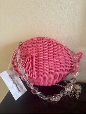 Tommy Bahama Coral Pink Woven Top-Handle Bag